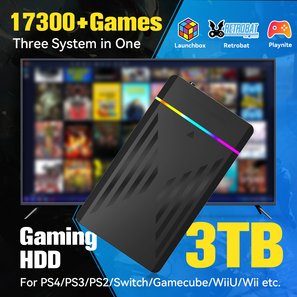 Retro Gaming N64 - 3TB portátil Gaming HDD LaunchBox/Retrobat/Playnite Retro